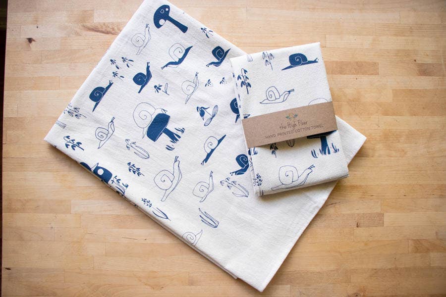Snail Tea Towel, Handprinted Nature Inspired Kitchen Towel