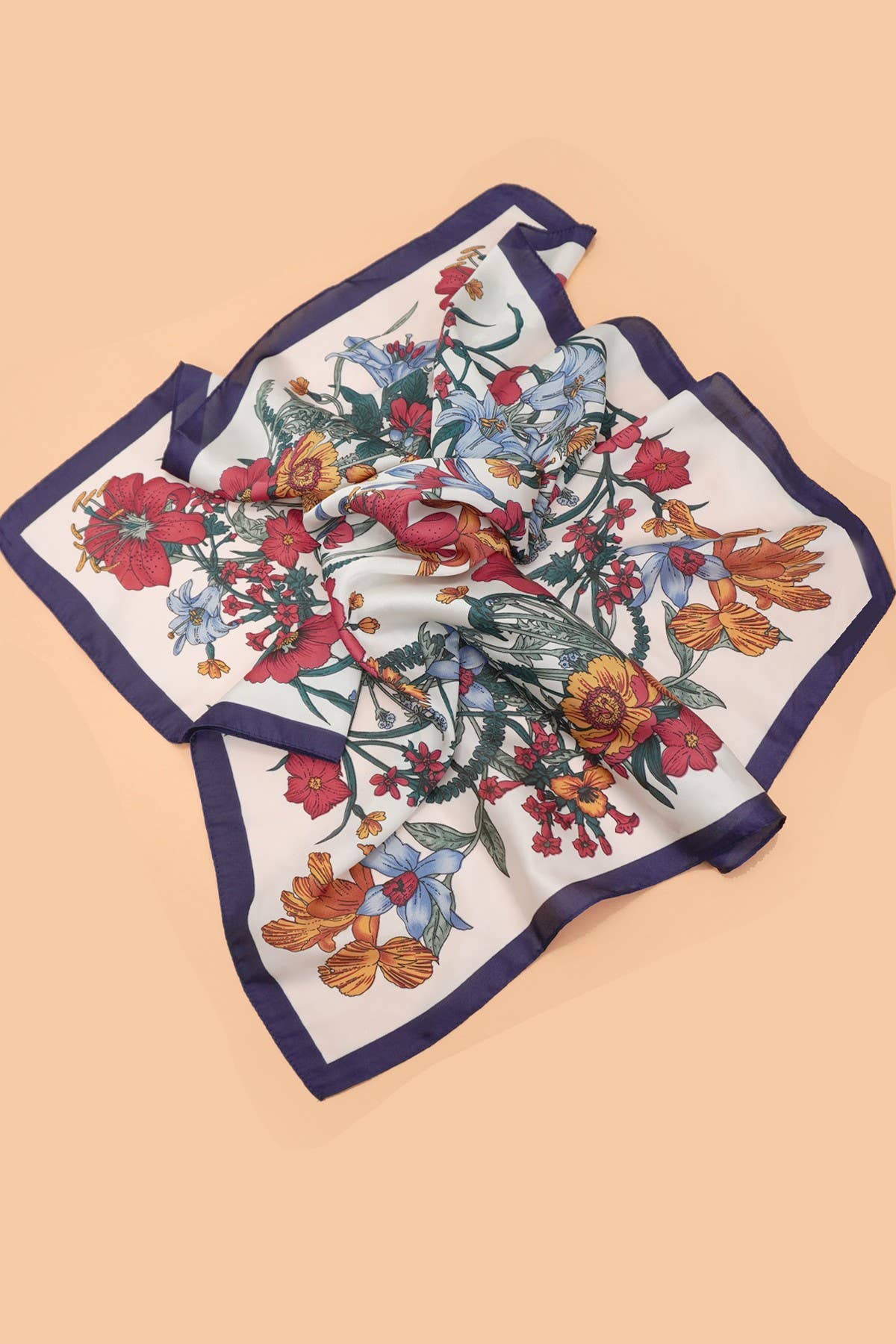 Blue and Red Floral Silk Finish Scarf