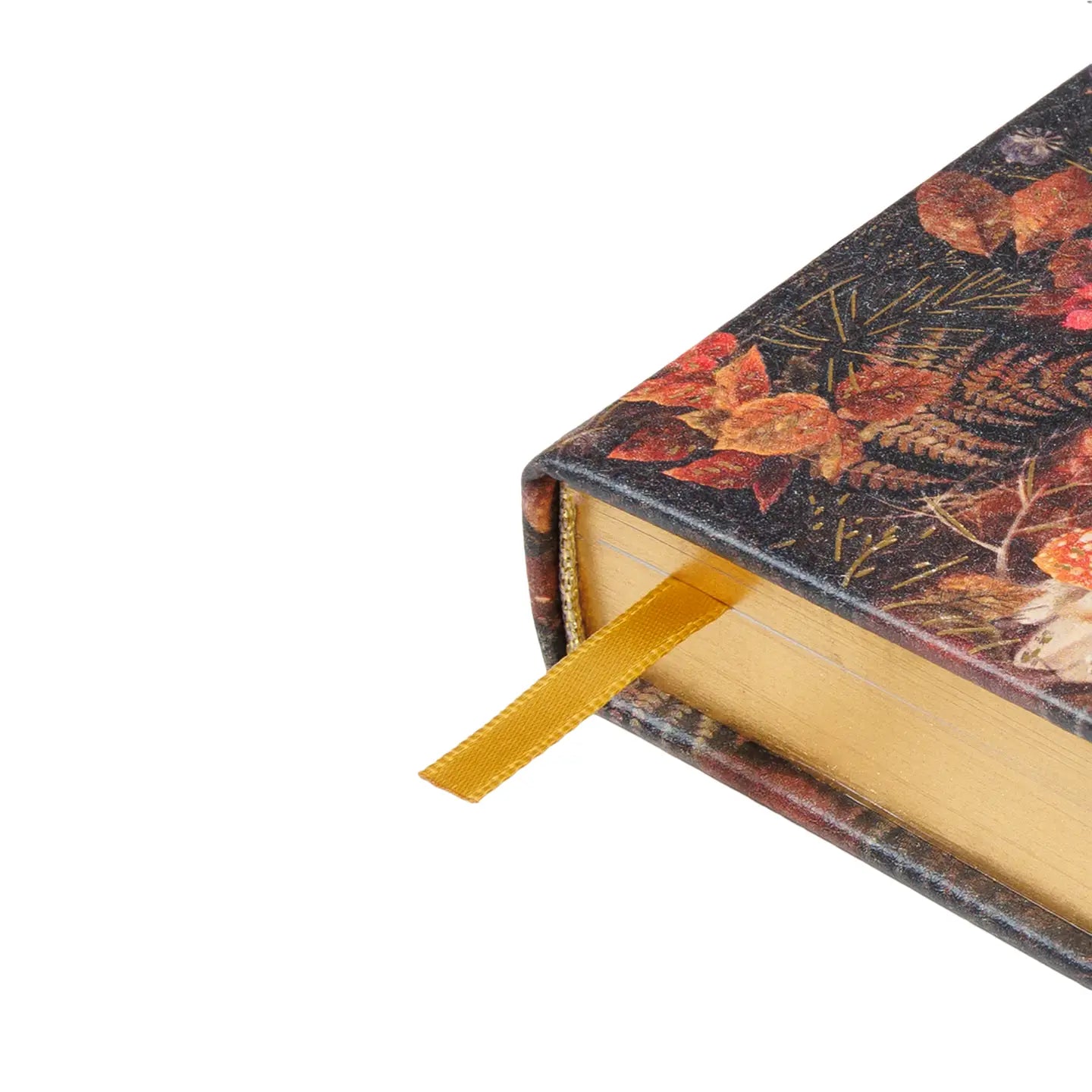 Forest Mushrooms Pocket Planner with vegan leather cover in compact A7 size, a portable planner for organizing schedules, notes, and goals.