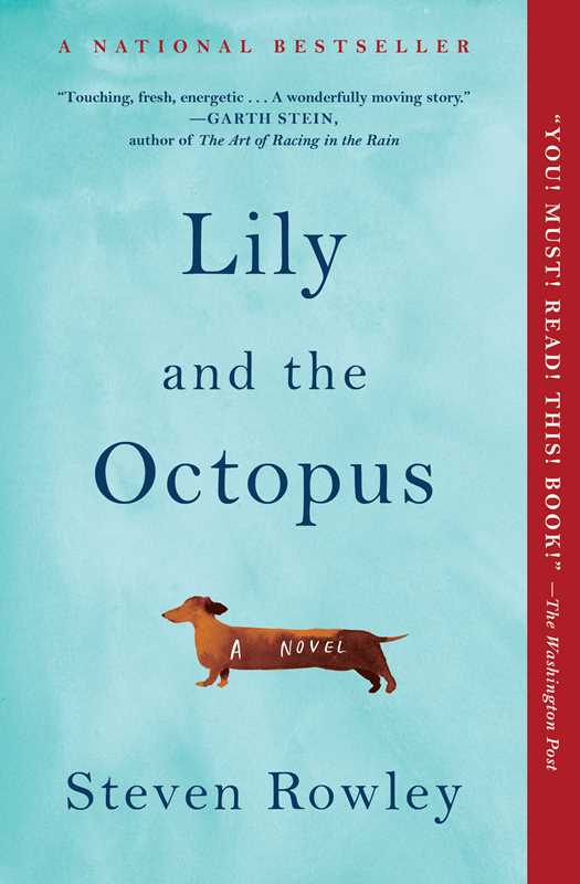 Book cover of 'Lily and the Octopus' by Steven Rowley with a blue background and red spine.