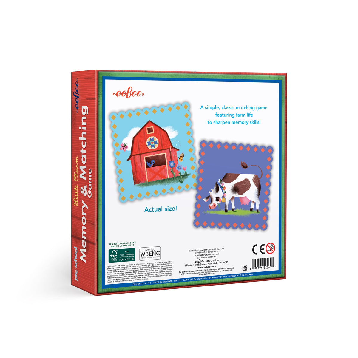 Memory matching game packaging with farm-themed illustrations