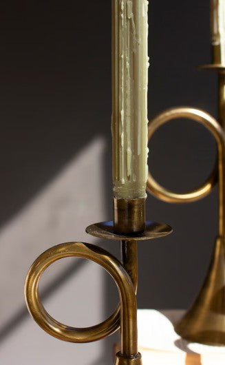 Antique Brass Trumpet Taper Candle Holder