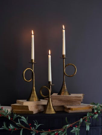 Antique Brass Trumpet Taper Candle Holder