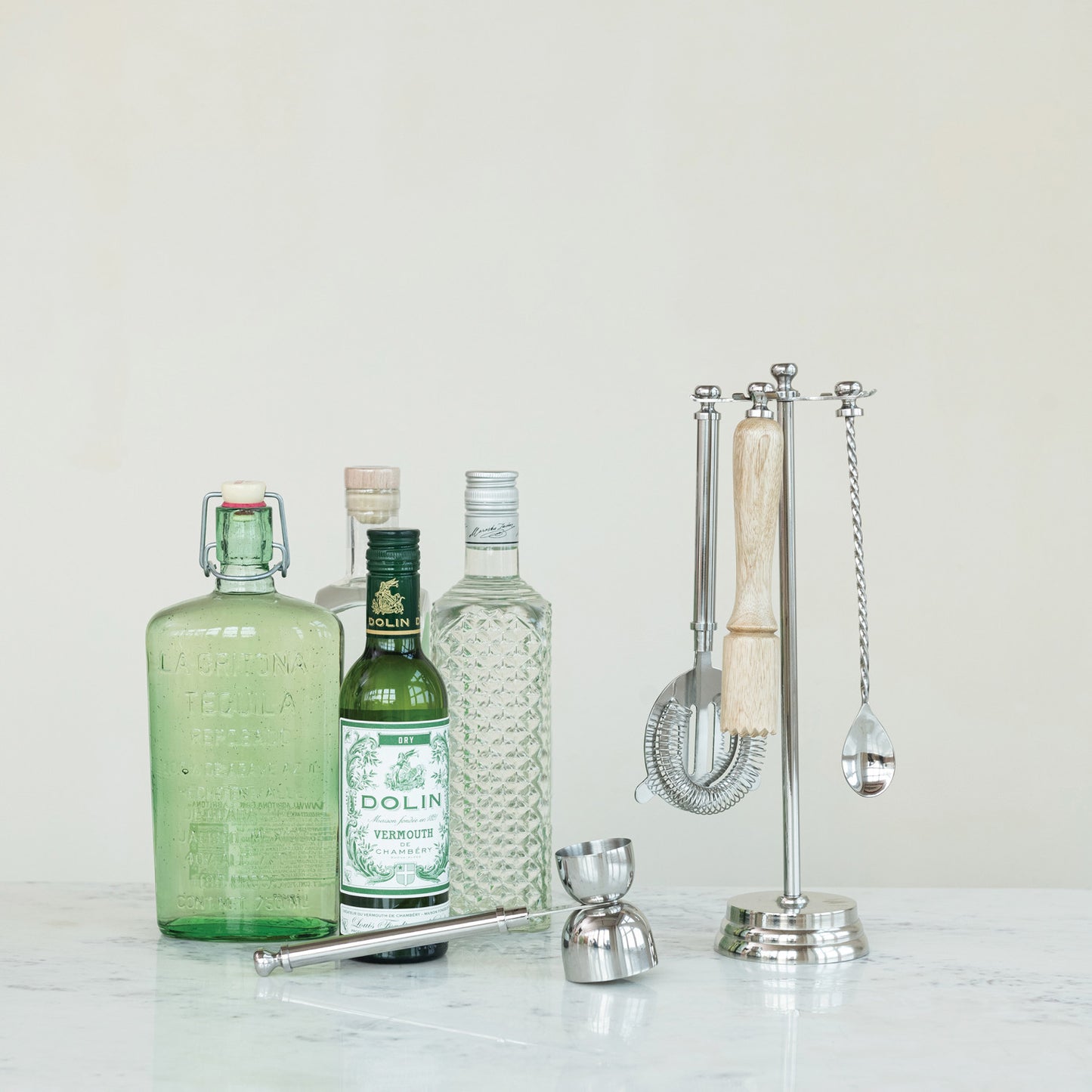Stainless Steel & Mango Bar Tools w/ Stand