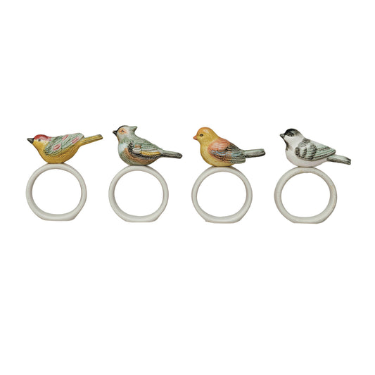 Stoneware Napkin Ring w/ Perched Bird, Asst.