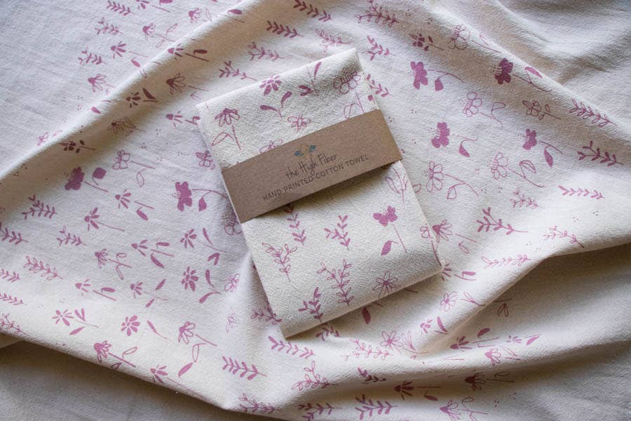 Flower Meadow Towel, Handprinted Cotton Kitchen Towel