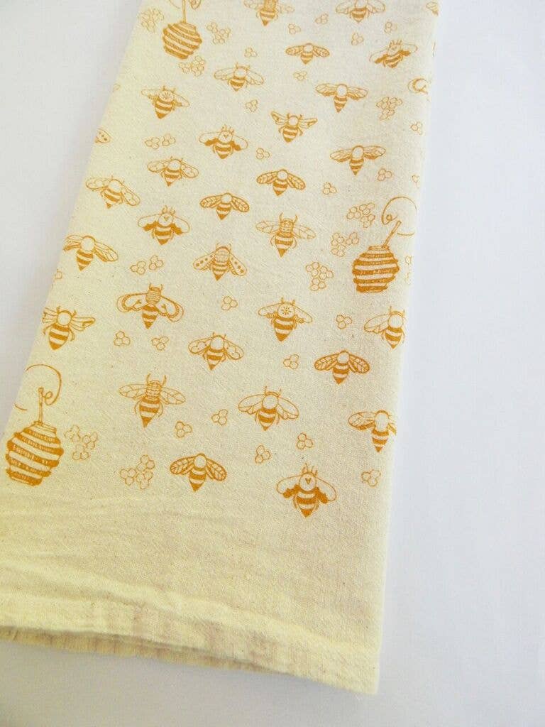 Bee Kitchen Towel, Handprinted Tea Towel