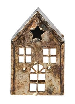 Metal House Tealight Holder with Open Back