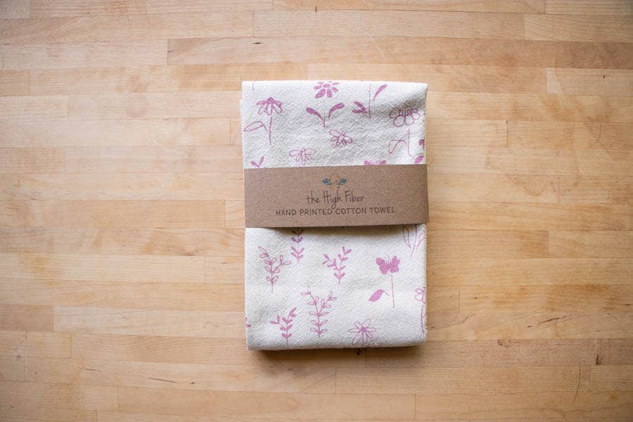 Flower Meadow Towel, Handprinted Cotton Kitchen Towel