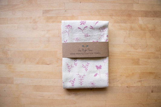 Flower Meadow Towel, Handprinted Cotton Kitchen Towel