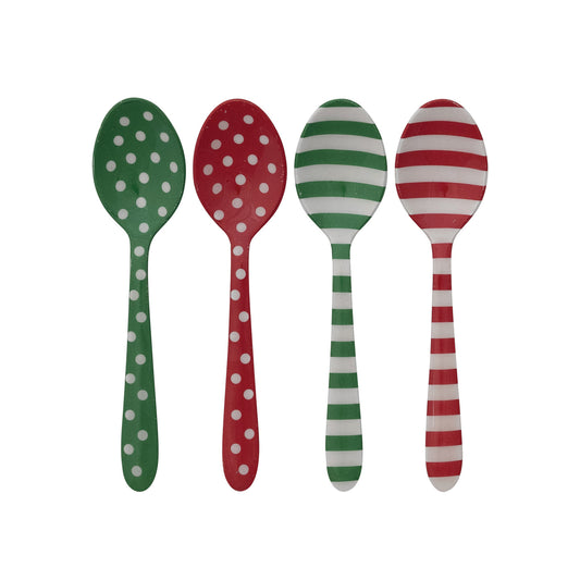 Enameled Stainless 5-1/4" Steel Spoon w/ Dots/Stripes