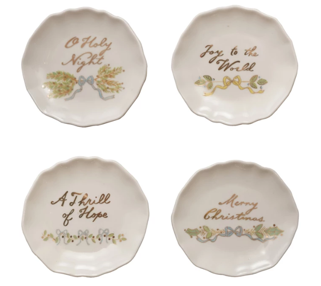 Stoneware Round Christmas Saying Dish