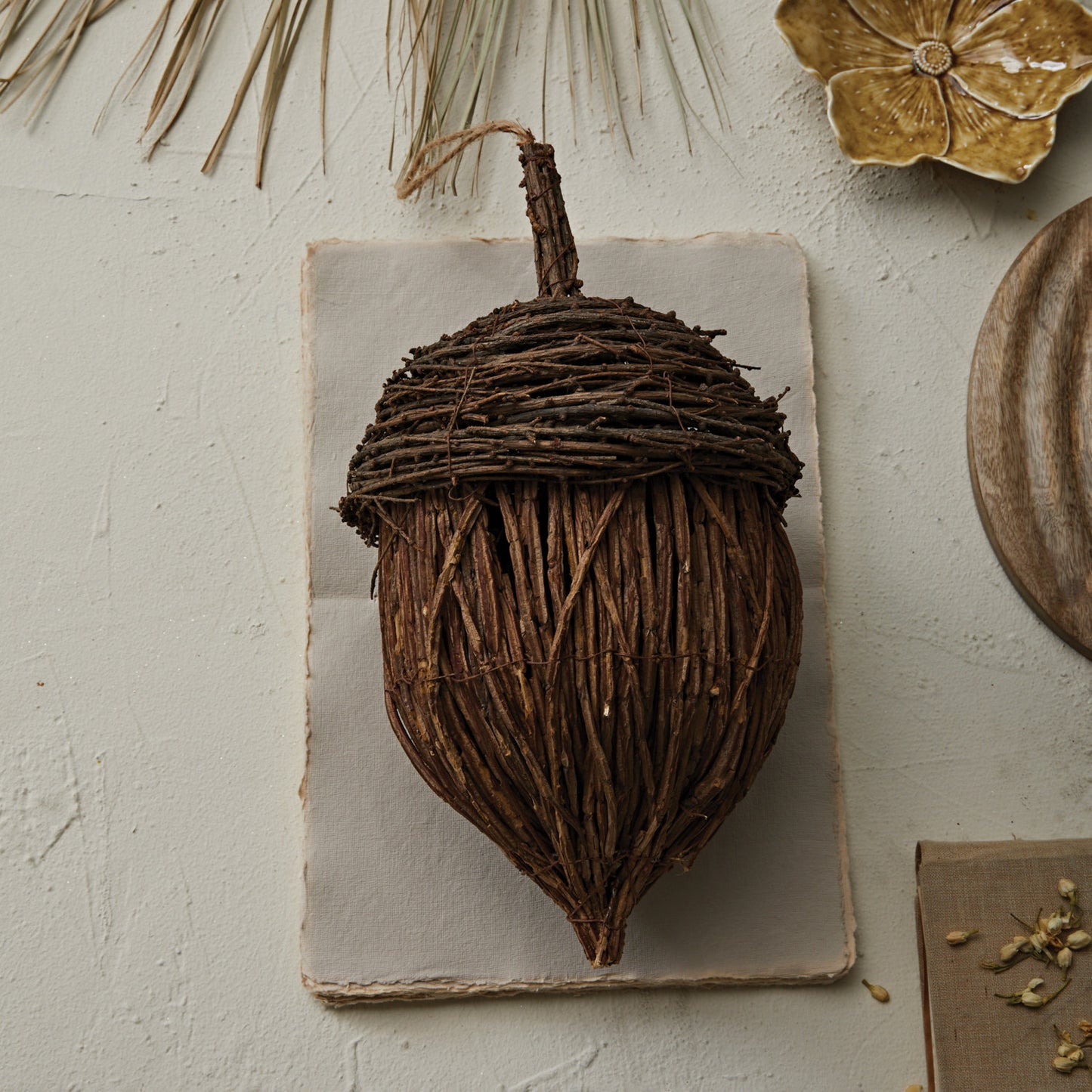 13" H Rattan Acorn Ornament