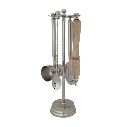 Stainless Steel & Mango Bar Tools w/ Stand