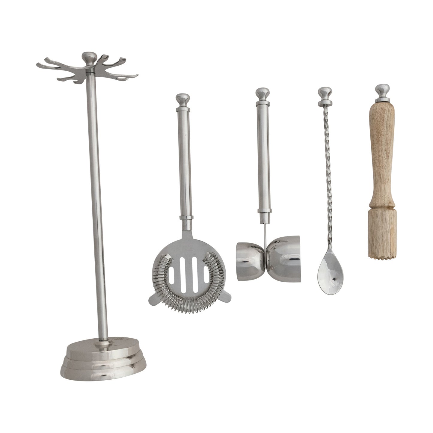 Stainless Steel & Mango Bar Tools w/ Stand