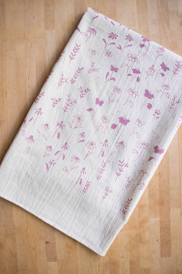 Flower Meadow Towel, Handprinted Cotton Kitchen Towel