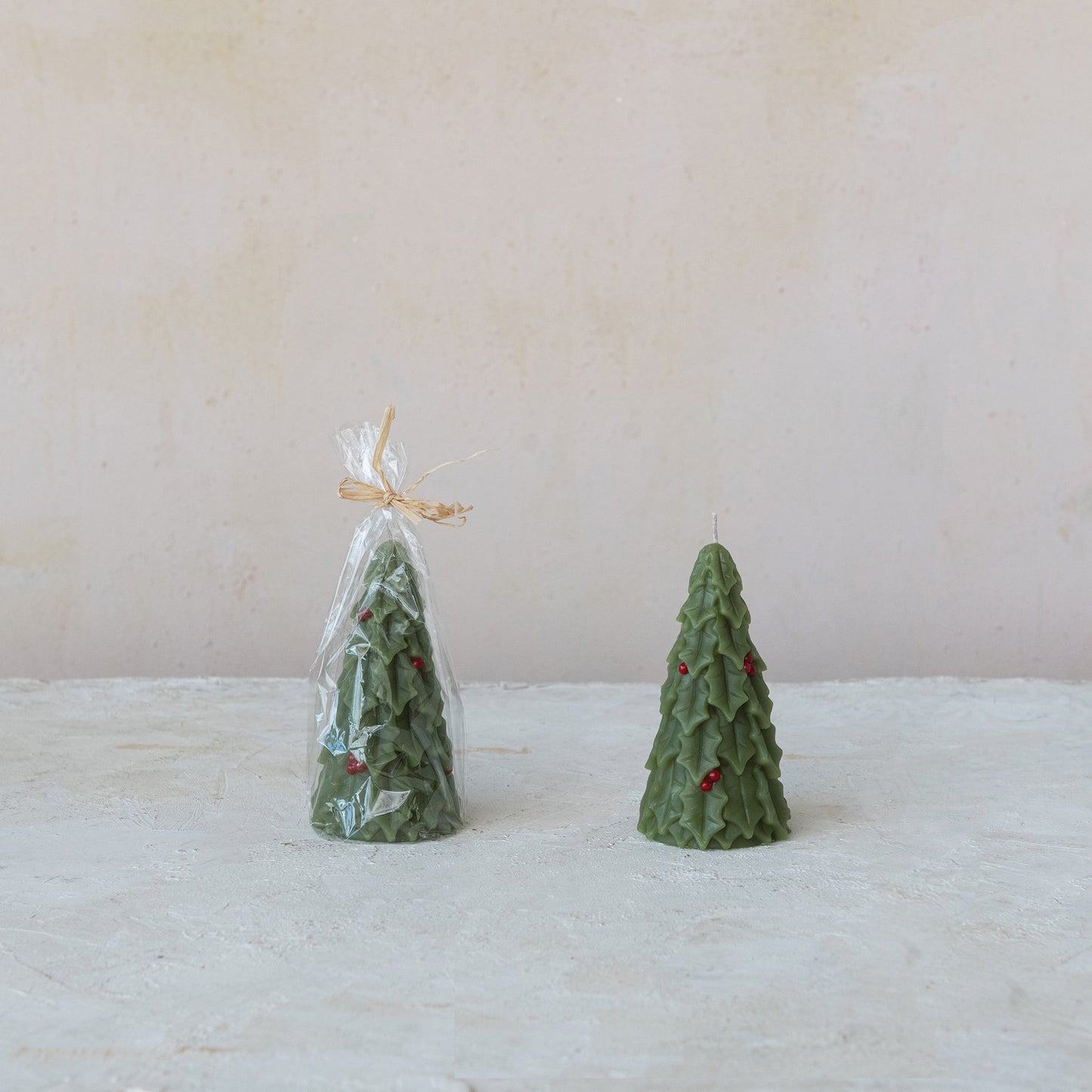 Unscented Tree Shaped Candle w/ Holly