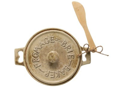 Stoneware Brie Baker w/ Bamboo Spreader