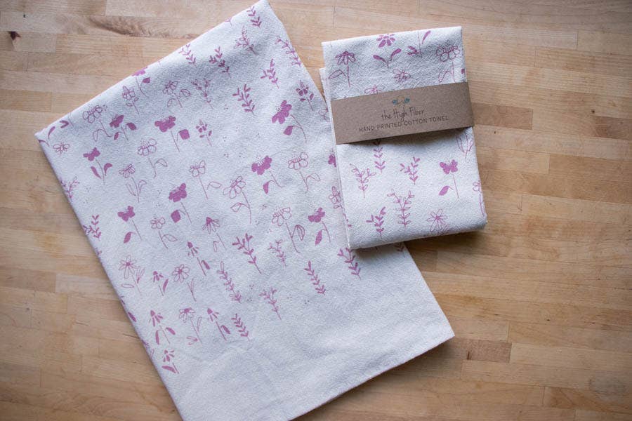 Flower Meadow Towel, Handprinted Cotton Kitchen Towel