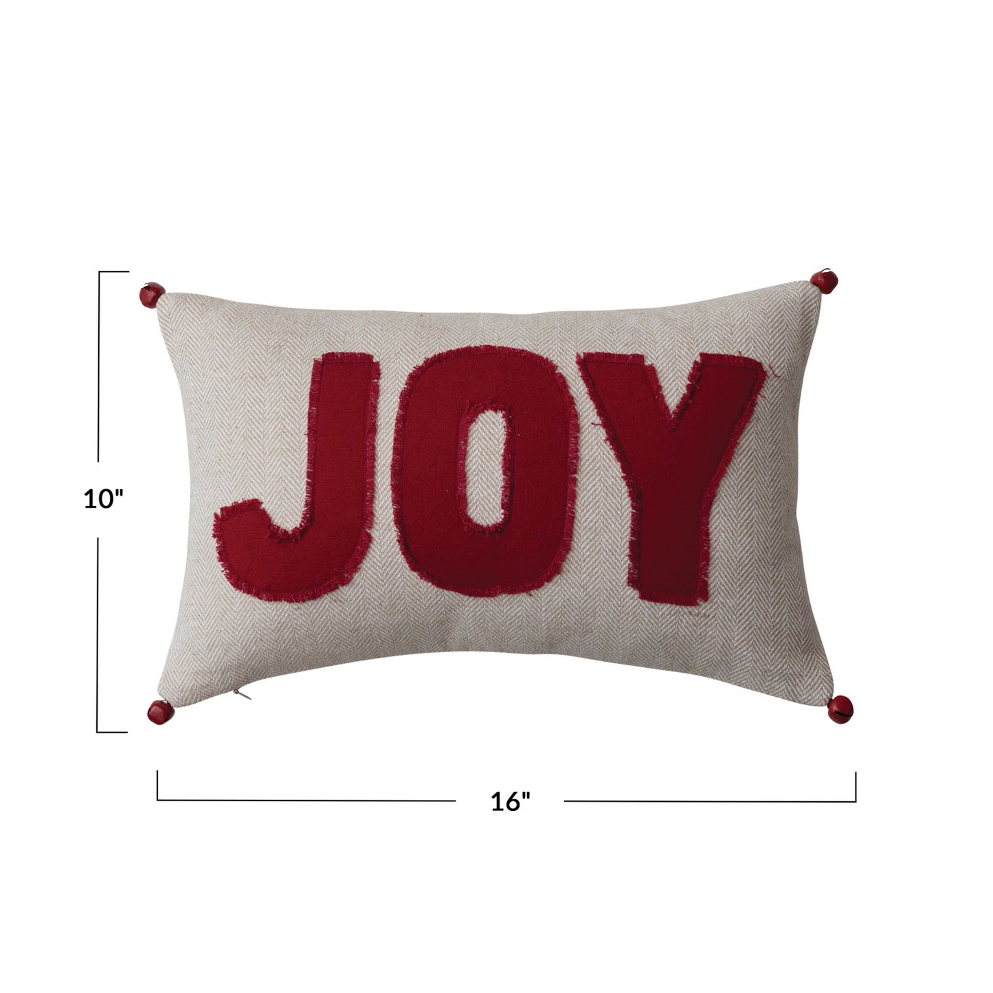 Woven Cotton Lumbar Pillow w/ Appliqued "Joy" & Jingle Bells, 16"L x 10"H