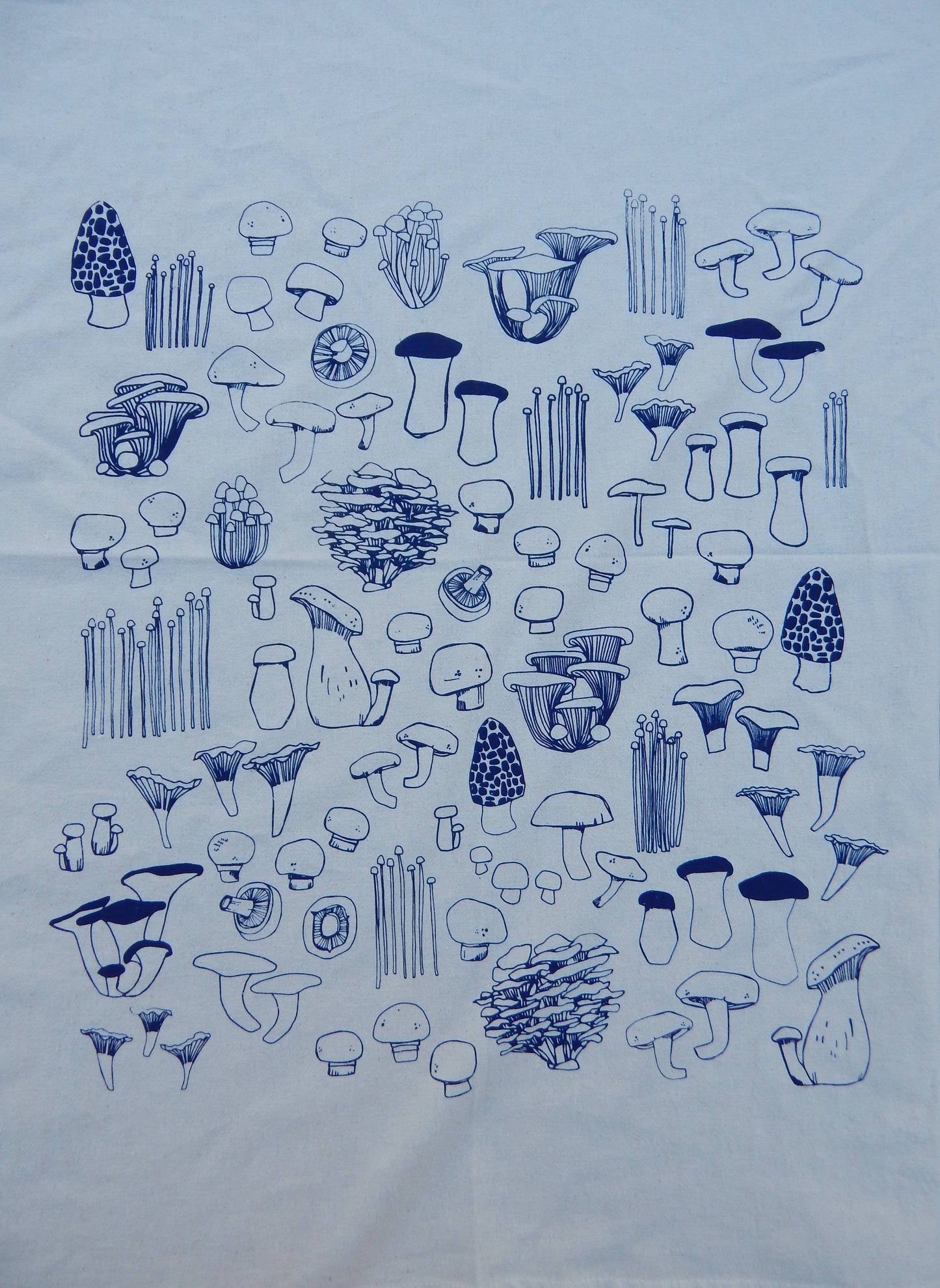 Mushroom Tea Towel, Handprinted Kitchen Towel, Mushrooms