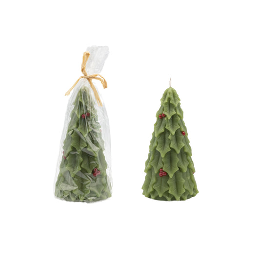Unscented Tree Shaped Candle w/ Holly
