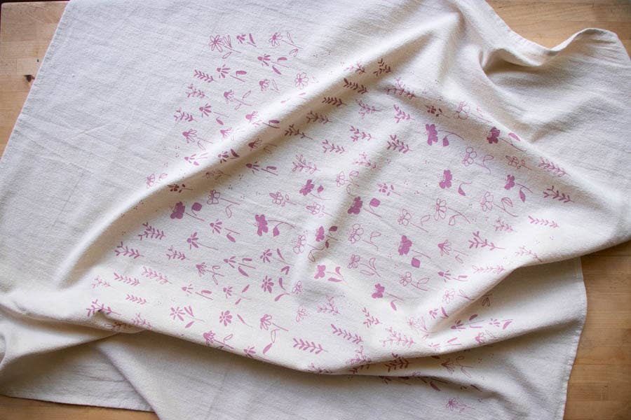 Flower Meadow Towel, Handprinted Cotton Kitchen Towel