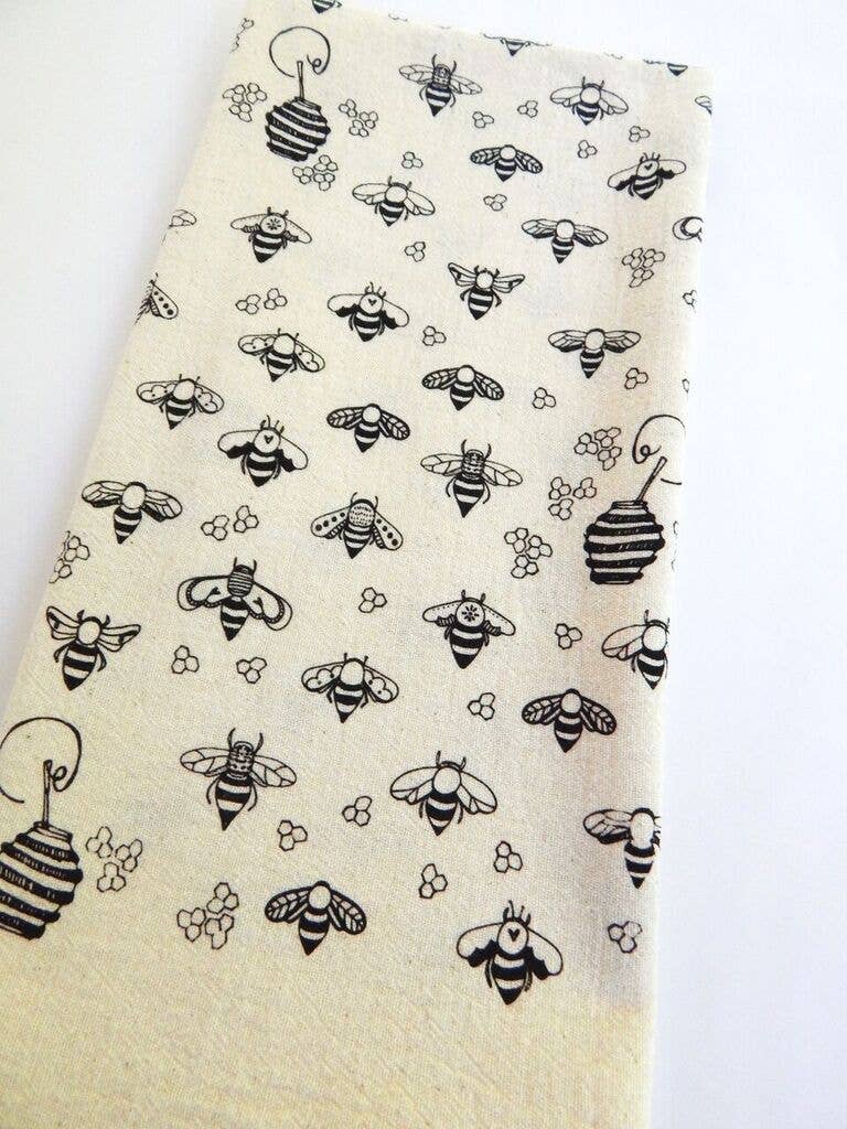 Bee Kitchen Towel, Handprinted Tea Towel