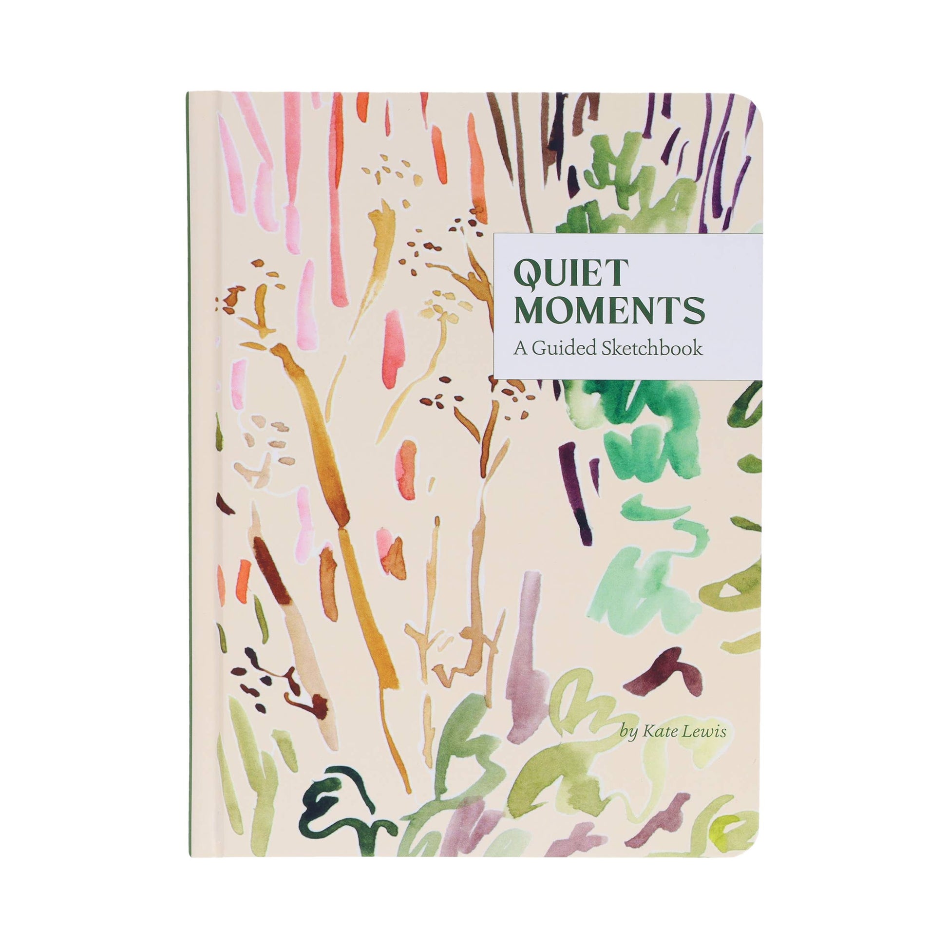 Notebook titled 'Quiet Moments' with colorful abstract designs on a white background