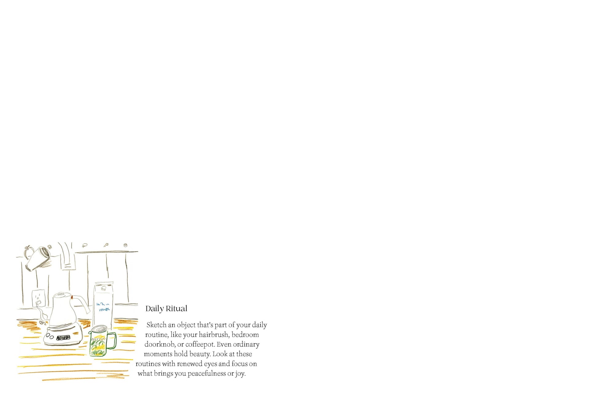 Illustration of a kitchen scene with various items on a white background