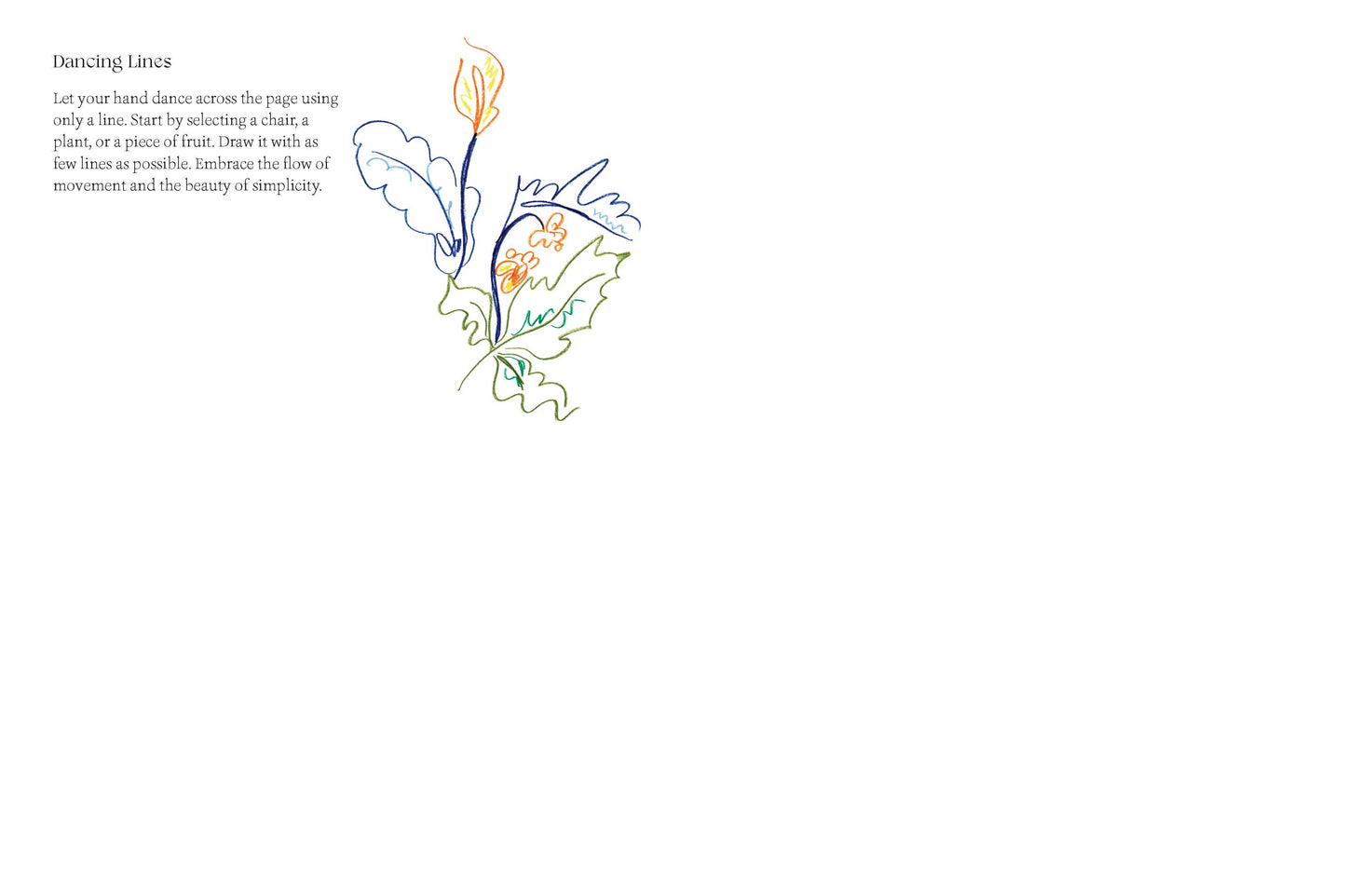 Decorative floral design on a white background with text about dancing lines.