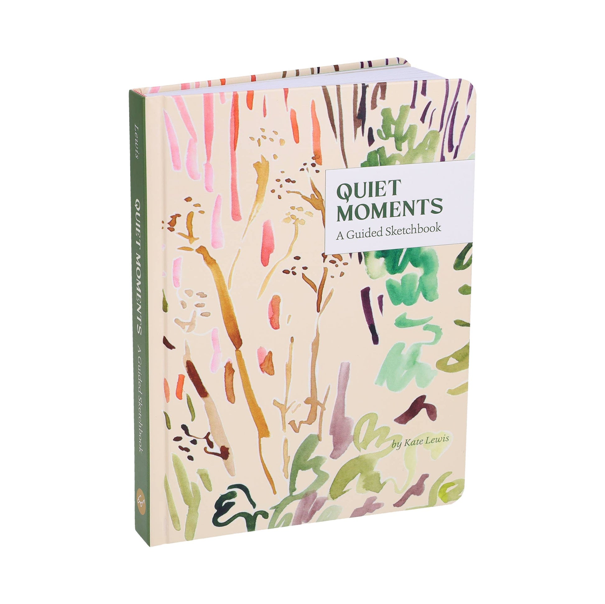 Book titled 'Quiet Moments' with colorful abstract design on a white background