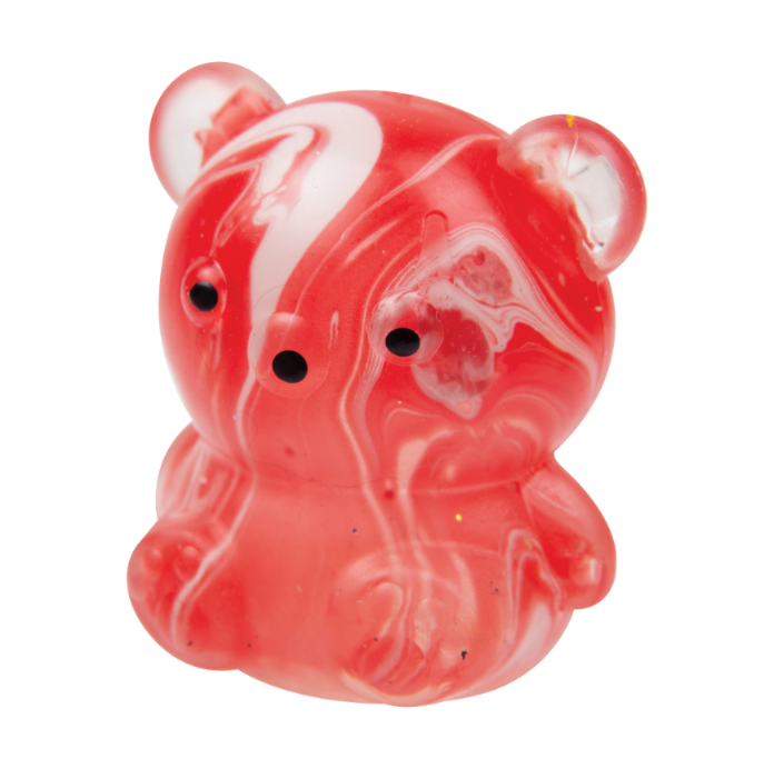 Red Gummiez Itty Bitty Mar-Bear squishy sensory toy shaped like a gummy bear, a colorful fidget toy for kids that stretches and squishes.