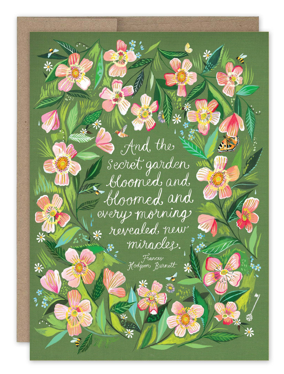 Secret Garden Birthday Card by Katie Daisy featuring colorful garden-inspired artwork with wildflowers, botanical details, and elegant gold foil accents.