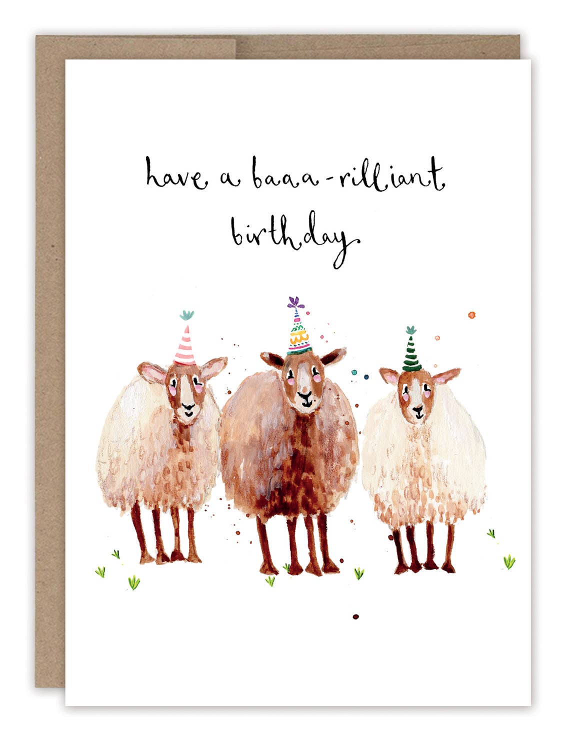 Sheep Baaa-rilliant Birthday Card illustrated by Louise Mulgrew featuring a whimsical sheep design and playful birthday pun.