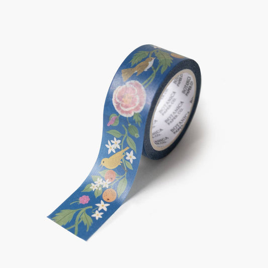 Decorative tape with floral and bird design on a white background