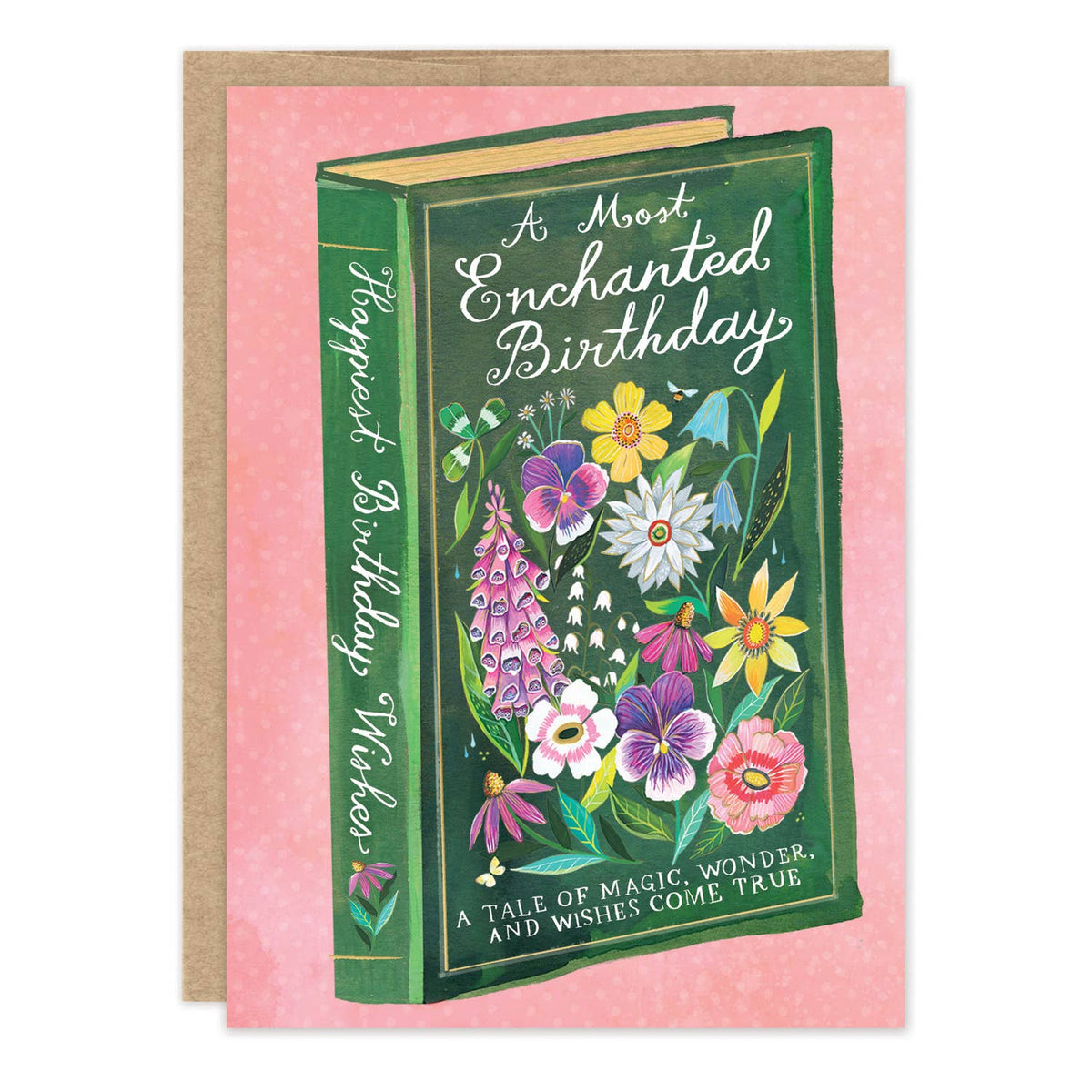 Storybook Enchanted Birthday Card by Katie Daisy featuring whimsical nature-inspired artwork and elegant gold foil details.