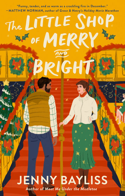 Cover of The Little Shop of Merry and Bright by Jenny Bayliss, a Christmas romance about alternate lives, second chances and holiday magic.