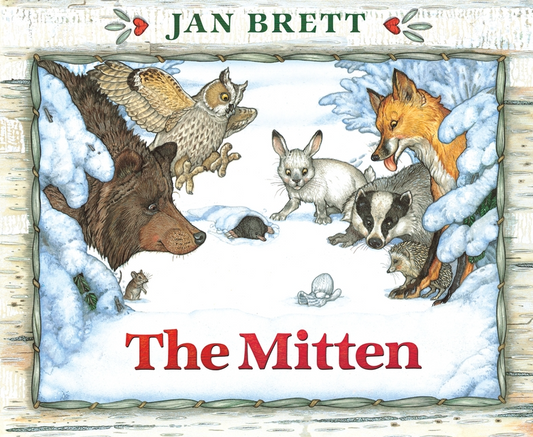 Cover of The Mitten 20th Anniversary Edition by Jan Brett, a classic winter picture book inspired by a Ukrainian folktale and featuring woodland animals.
