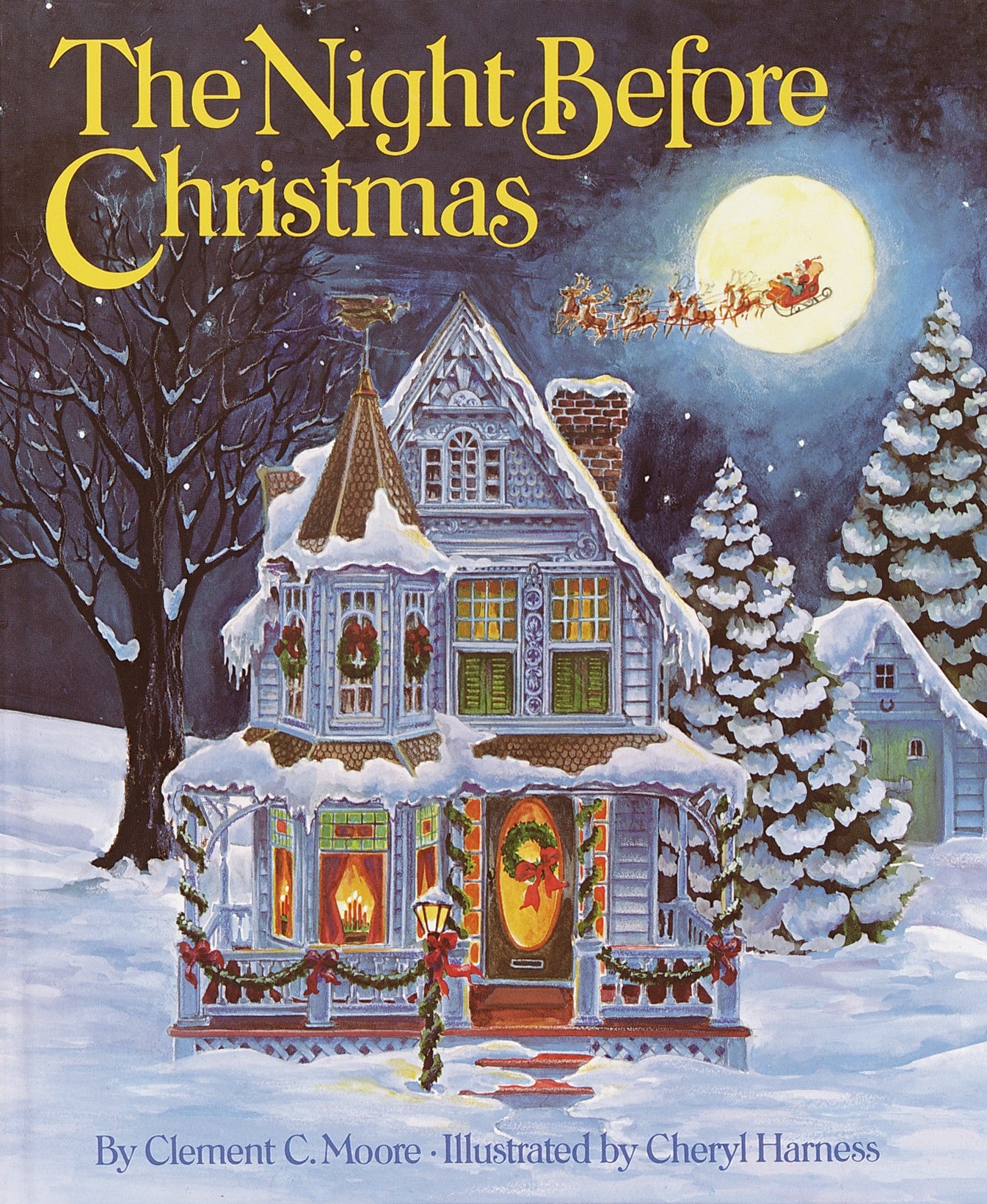 Book cover of 'The Night Before Christmas' with a snowy scene and house.