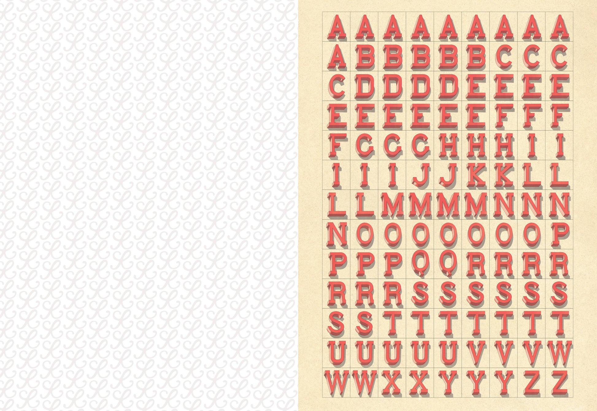 Sheet of red letter and number stickers on a beige background