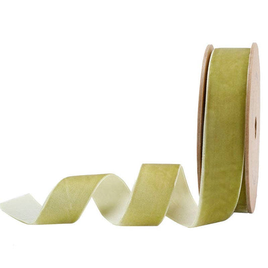 1-inch velvet ribbon spool in rich holiday colors including scarlet, bordeaux, and bay leaf—perfect for gift wrapping and seasonal décor.