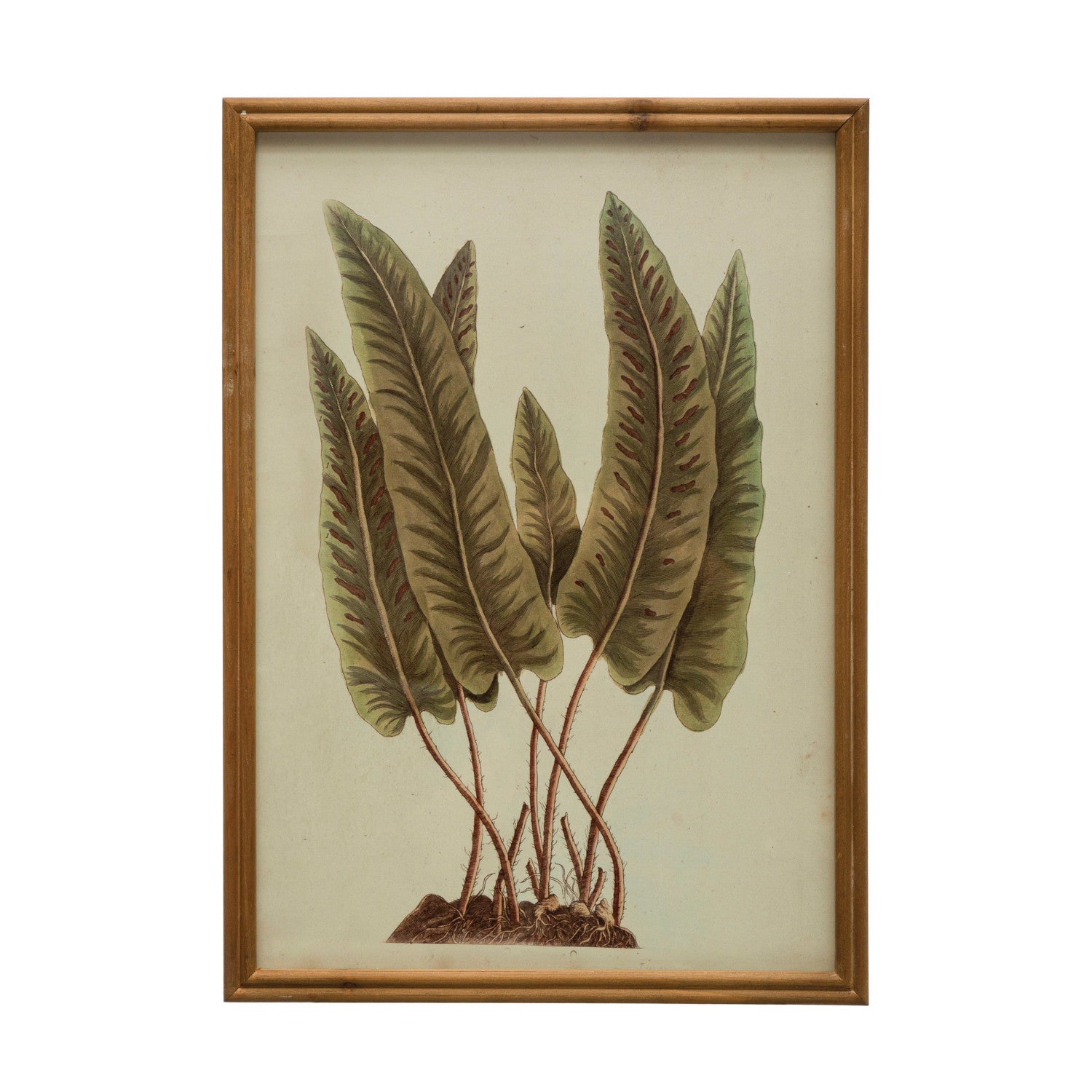 Whispering Leaves Botanical Wall Art featuring elegant white and green botanical leaves beneath glass in a natural wood frame for farmhouse, cottage, and botanical-inspired home décor.