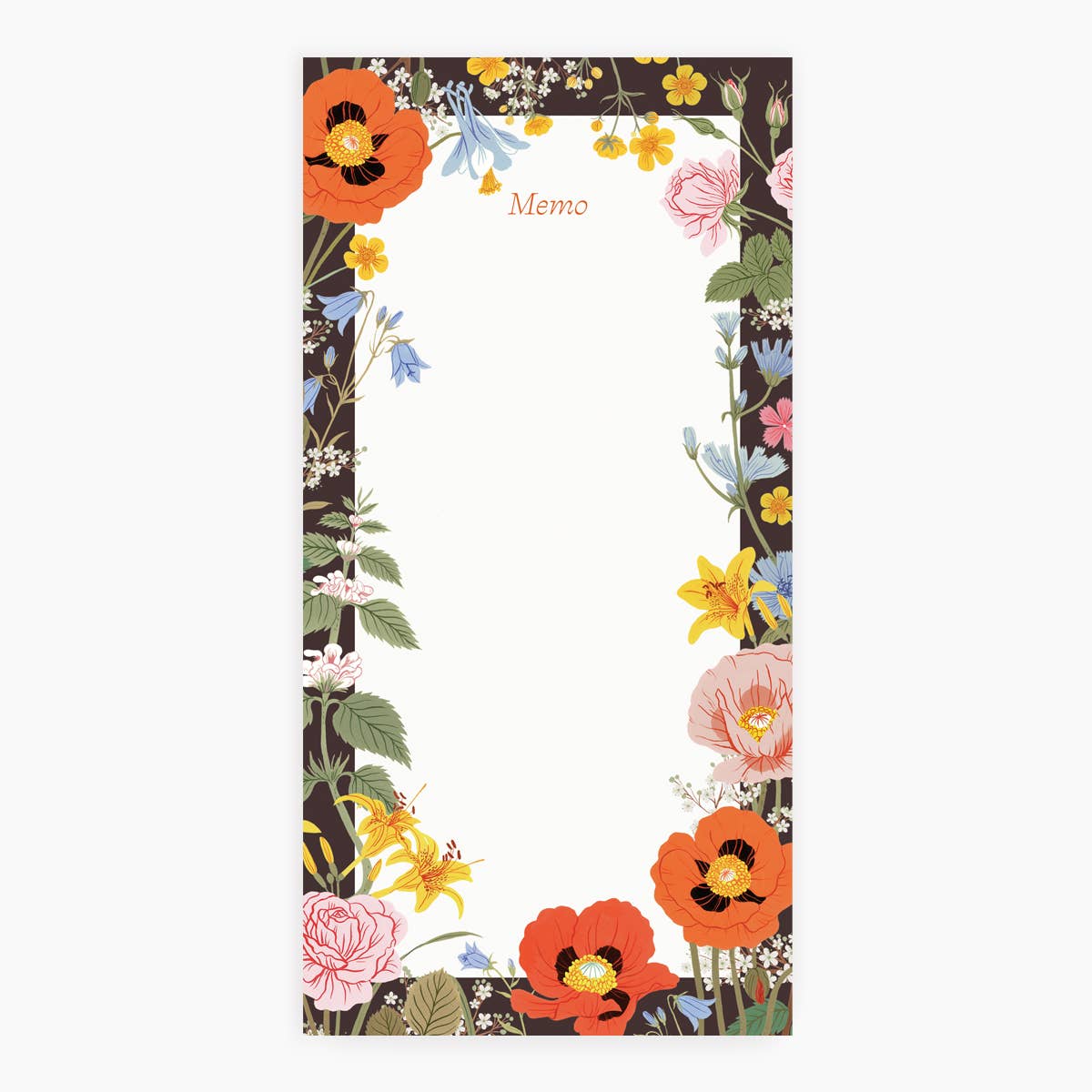 Floral-themed memo pad with colorful flowers on a white background
