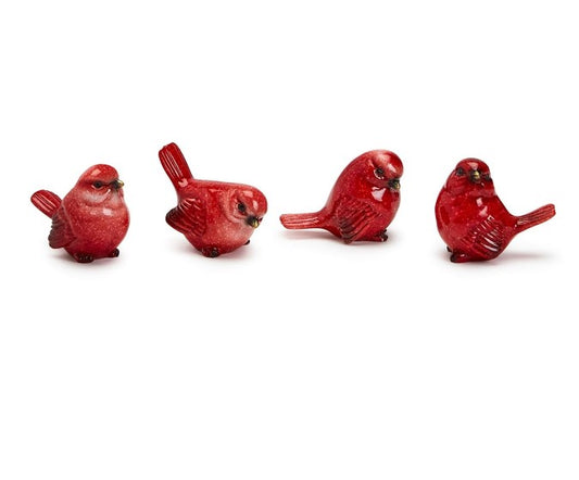 Winter's Messenger Cardinal Figurines featuring miniature red cardinal birds in assorted poses, perfect for holiday decorating and nature-inspired home décor.