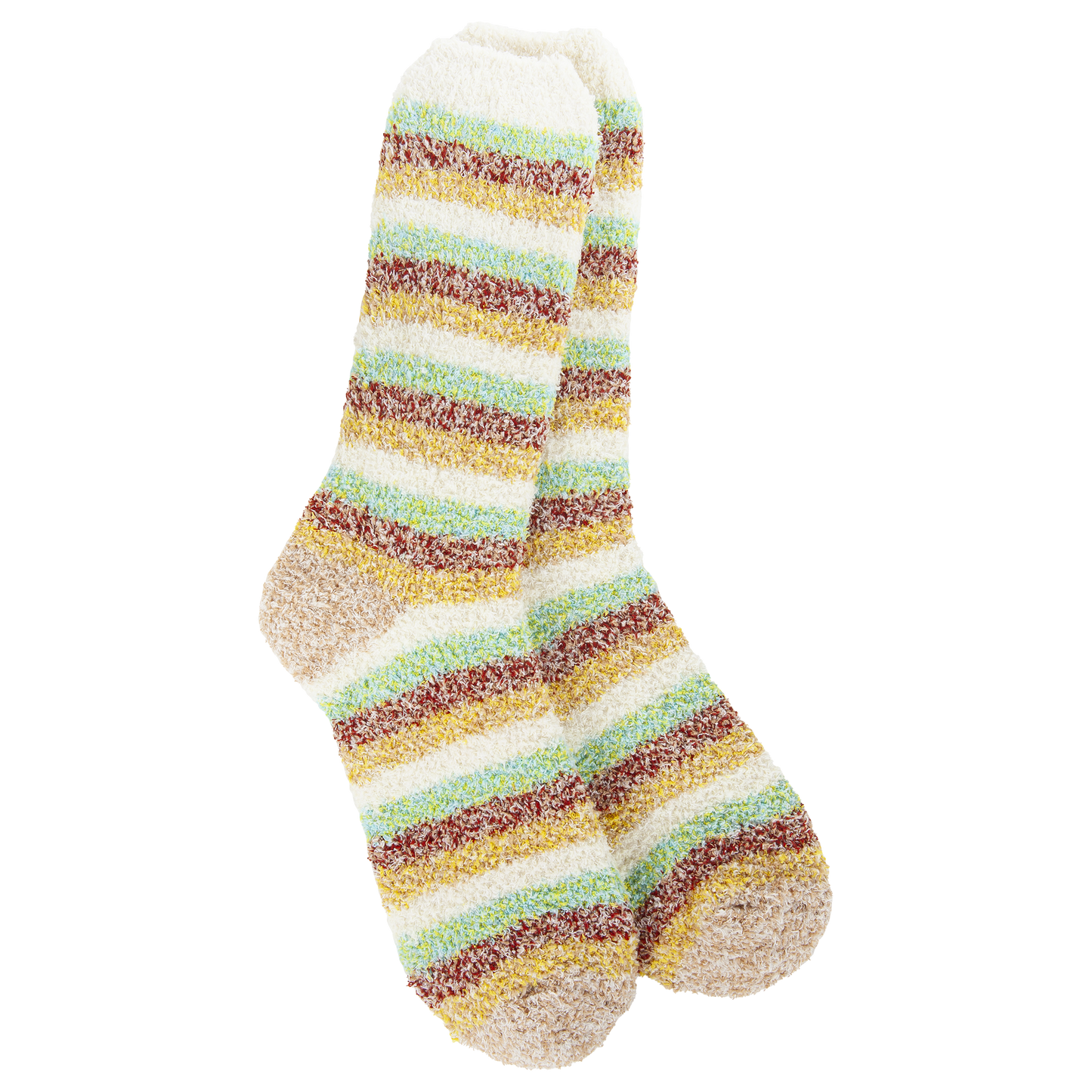 Women’s Cozy Garden Stripe Crew Socks featuring colorful lightweight stripes for everyday wear at home or with garden and rain boots.