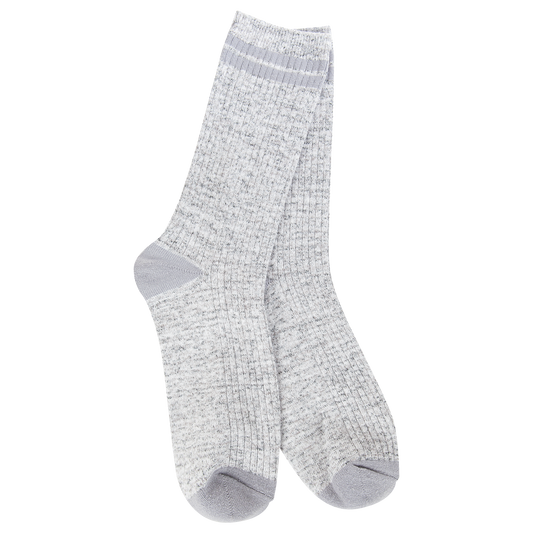 Women’s lightweight rugby stripe crew socks with a colorful vintage-inspired athletic design, fitting women’s shoe sizes 6 to 10.