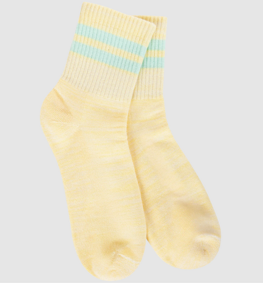 Women’s rugby stripe mini crew socks in a soft modal blend with classic sporty stripes, designed in Tennessee and fitting women’s shoe sizes 6 to 10.