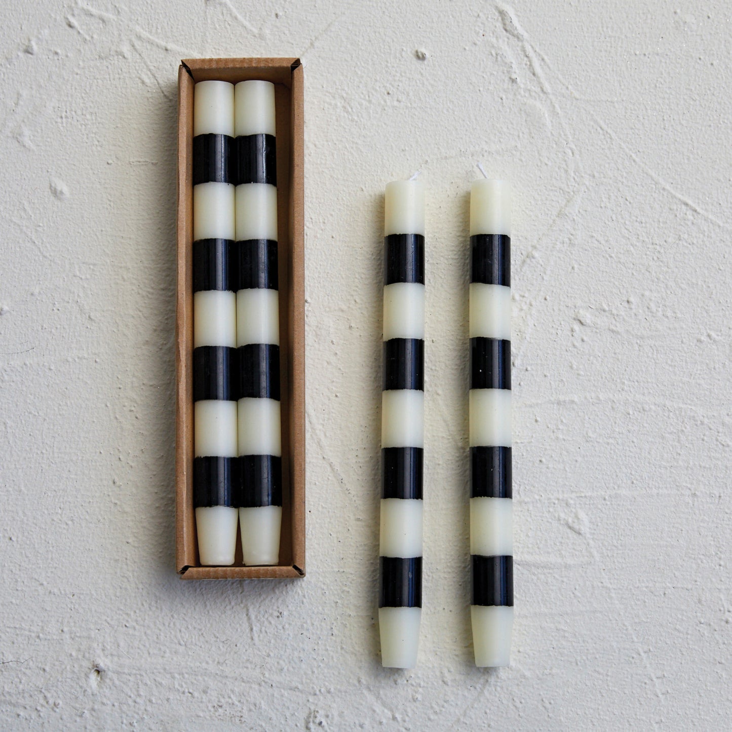 10"H Unscented Taper Candles w/ Stripes in Box, Set of 2