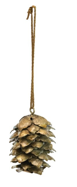 Metal Pinecone Ornament, Distressed Gold Finish, 2 Styles
